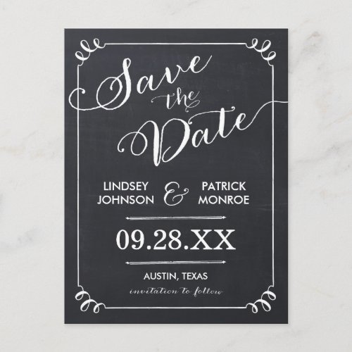 Chalkboard Script Modern Typography Save the Date Announcement Postcard