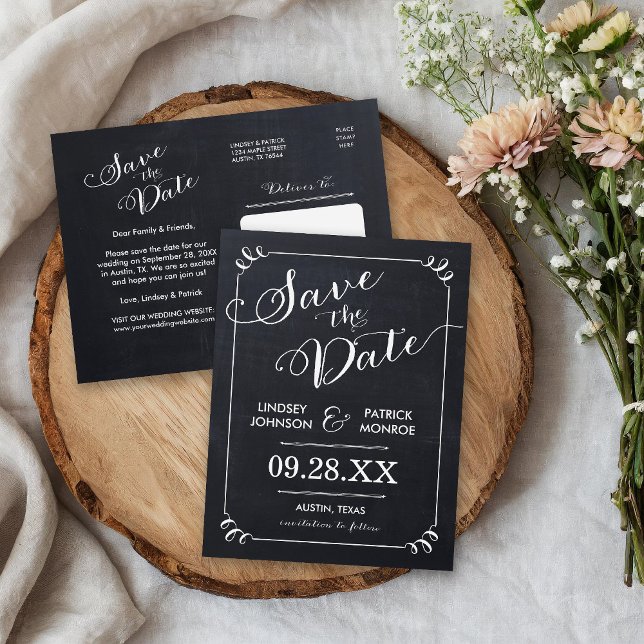 Chalkboard Script Modern Typography Save the Date Announcement Postcard (Creator Uploaded)
