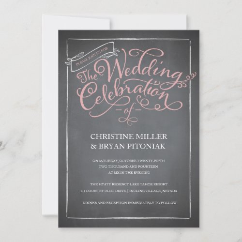 Chalkboard Script Pink Wedding Invitation