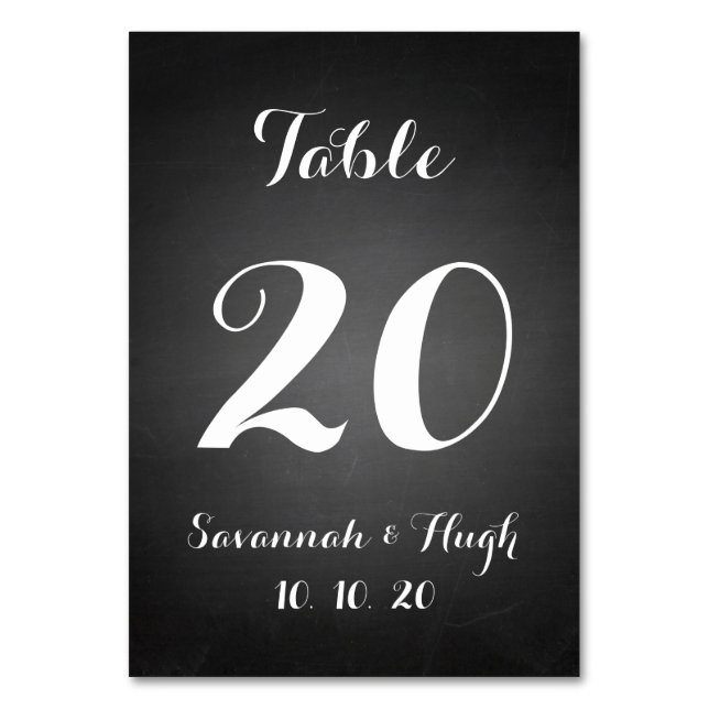 Chalkboard Script Wedding Table Number Card (Back)