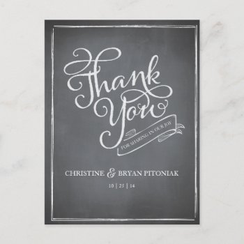 Chalkboard Script White Thank You Card by envelopmentswedding at Zazzle