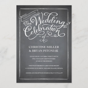 Chalkboard Script White Wedding Invitation