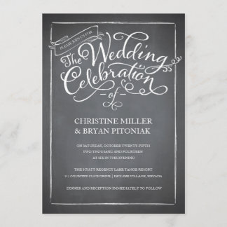 Chalkboard Script White Wedding Invitation