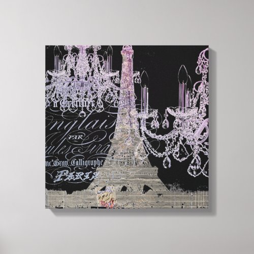 chalkboard scripts chandelier paris eiffel tower canvas print