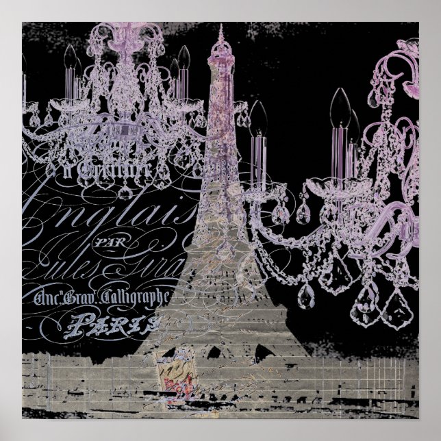 chalkboard scripts chandelier paris eiffel tower poster (Front)