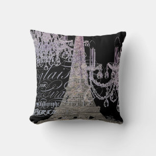 chalkboard scripts chandelier paris eiffel tower throw pillow