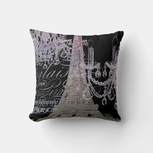 chalkboard scripts chandelier paris eiffel tower throw pillow (Front)