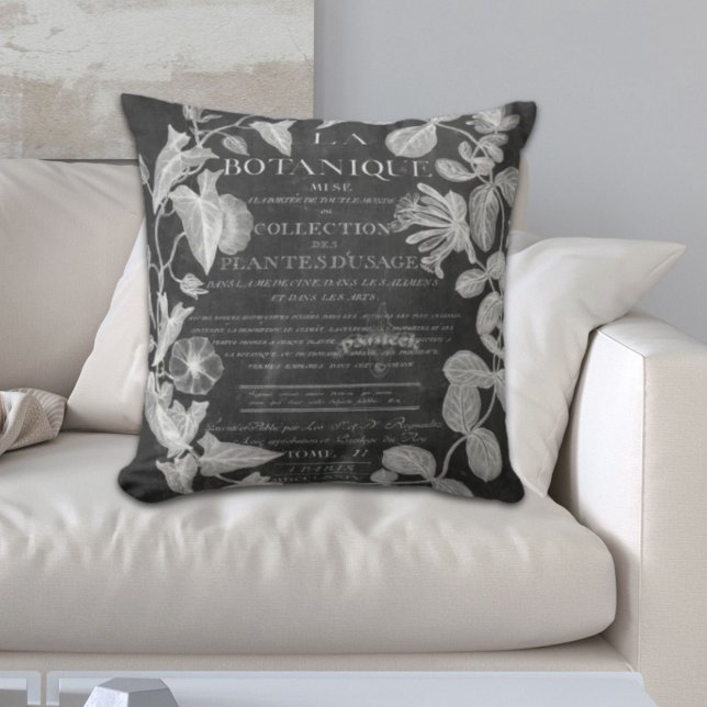 chalkboard scripts french botanical art ivy leaves throw pillow (chalkboard scripts french botanical art ivy leaves throw pillow)