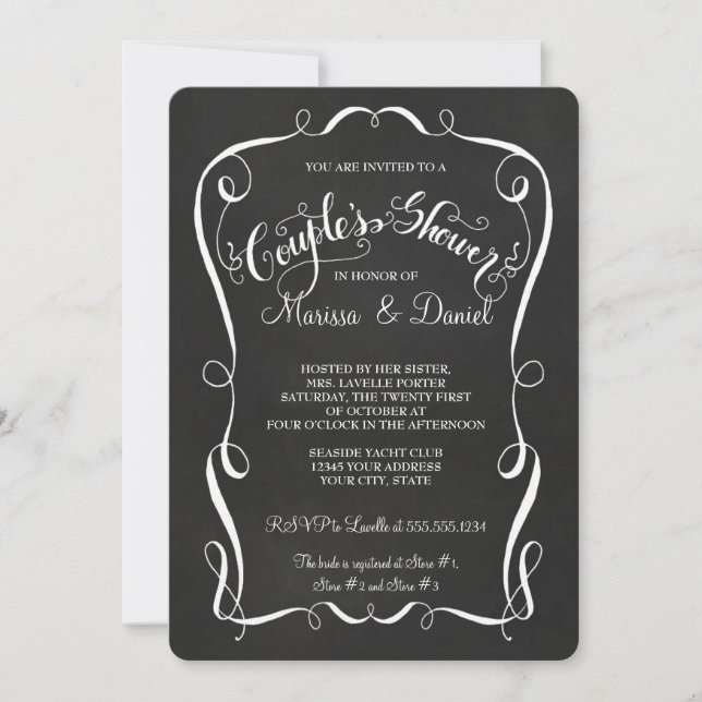 Chalkboard Scroll Couples Shower Calligraphy Invitation (Front)
