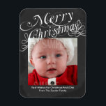 Chalkboard Scroll Font Merry Christmas Template Magnet<br><div class="desc">Great flexi magnet for Christmas .. Chalkboard and white fancy Scroll Font Merry Christmas Template  ..  X-Mas / holiday gift ideas for you to personalize with your own photo and text .. from Ricaso
 
 CHANGE THE SAMPLE PHOTO TO ONE OF YOUR OWN</div>
