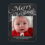 Chalkboard Scroll Font Merry Christmas Template Magnet<br><div class="desc">Great flexi magnet for Christmas .. Chalkboard and white fancy Scroll Font Merry Christmas Template  ..  X-Mas / holiday gift ideas for you to personalize with your own photo and text .. from Ricaso
 
 CHANGE THE SAMPLE PHOTO TO ONE OF YOUR OWN</div>
