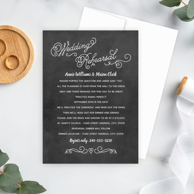 Chalkboard Scrollwork Wedding Rehearsal Dinner Invitation (Creator Uploaded)