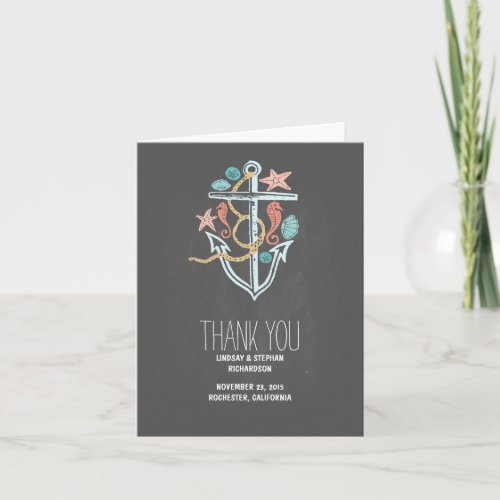 Chalkboard seaside wedding thank you cards