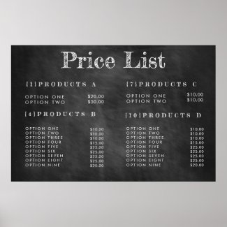 CHALKBOARD Service Price Menu Custom Print Poster