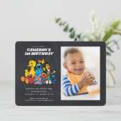 Chalkboard Sesame Street 1st Birthday with Photo  Invitation (Standing Front)