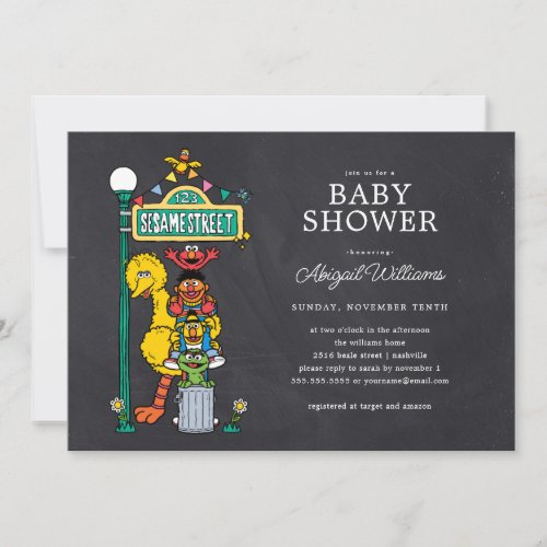 Chalkboard Sesame Street Street Sign Baby Shower Invitation