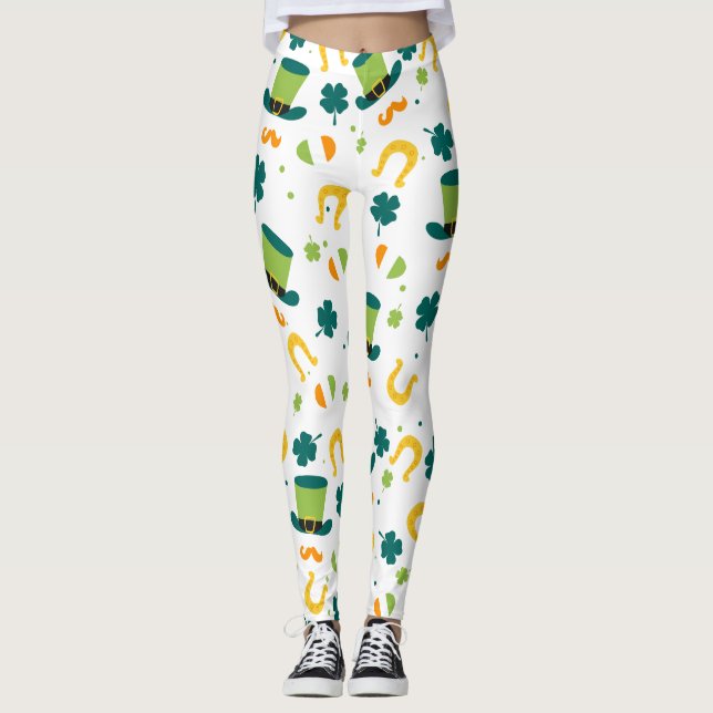  Chalkboard Shamrock St. Patrick's Day Leggings (Front)