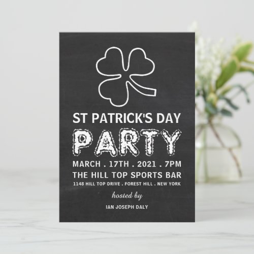 Chalkboard Shamrock St Patricks Day Party Invitation