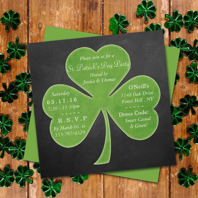 Chalkboard Shamrock St. Patrick's Day Party Invitation (Creator Uploaded)