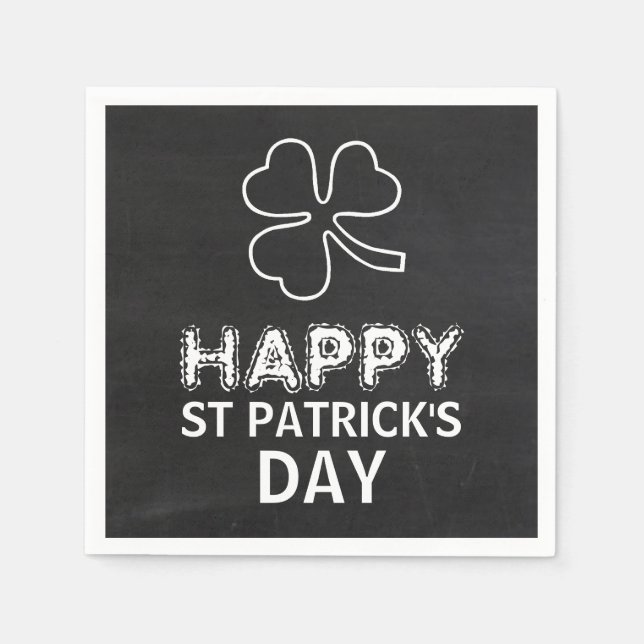 Chalkboard Shamrock, St Patrick's Day Party Napkins (Front)