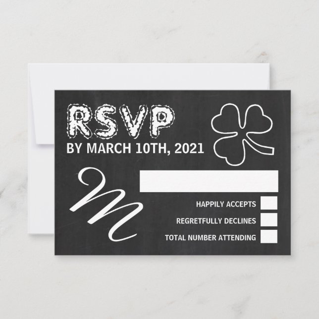 Chalkboard Shamrock, St Patrick's Day Party RSVP Card (Front)