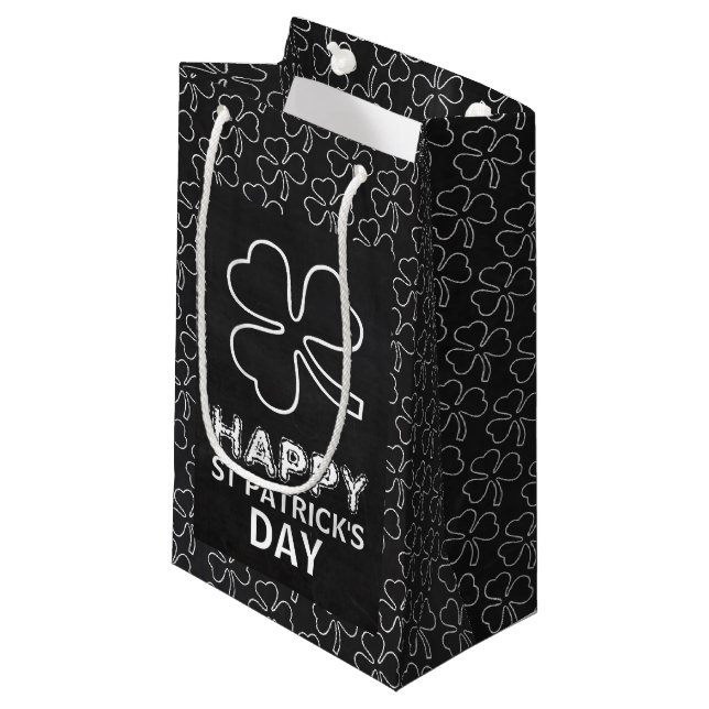 Chalkboard Shamrock, St Patrick's Day Small Gift Bag (Front Angled)