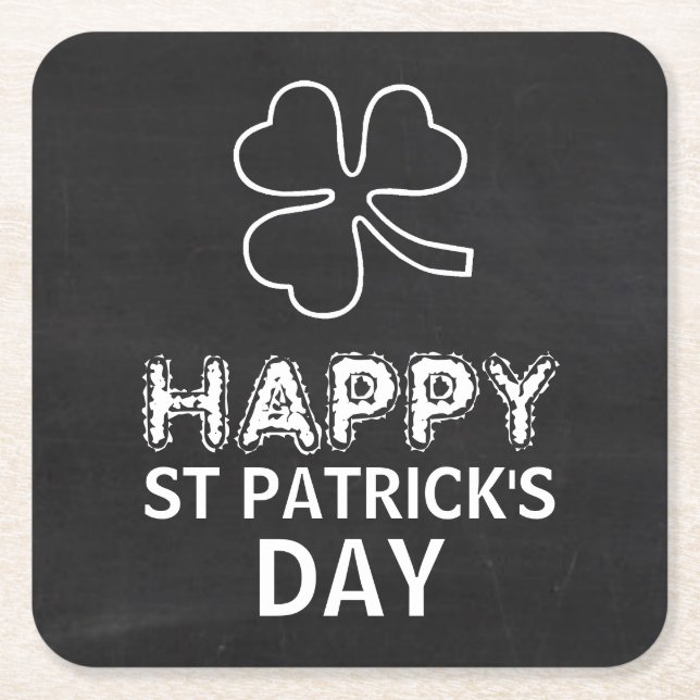Chalkboard Shamrock, St Patrick's Day Square Paper Coaster (Front)