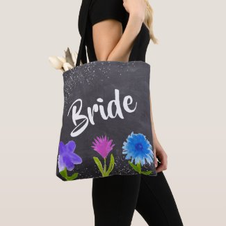 Chalkboard Shimmer Watercolor Flowers Bride Tote Bag