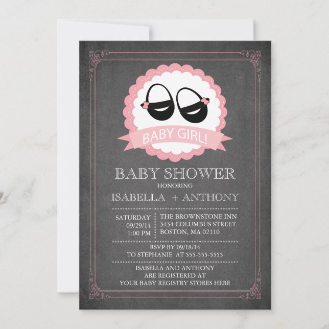Chalkboard Shoes Girls Baby Shower Invitaitons Invitation (Front)