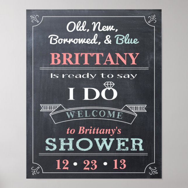 Chalkboard Shower Sign Welcome Poster (Front)