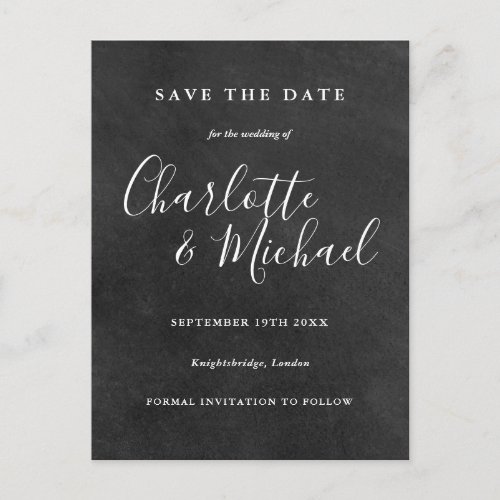 Chalkboard Signature Script Wedding Save the Date Announcement Postcard