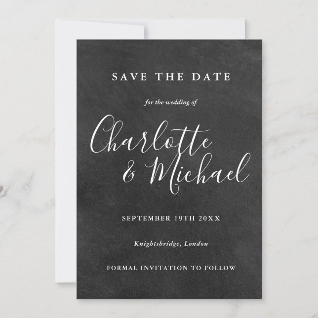 Chalkboard Signature Wedding Save the Date Card (Front)