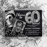 Chalkboard Silver Balloons 2 Photo 60th Birthday Invitation<br><div class="desc">Celebrating the BIG 60! These invites allow you to upload a before and after photograph of the birthday man or woman in a silver frame, with the title 'Cheers to 60 Years!'. Featuring a rustic chalkboard background, silver number helium balloons, faux silver glitter flecks and a simple birthday party template...</div>