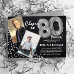Chalkboard Silver Balloons 2 Photo 80th Birthday Invitation<br><div class="desc">Celebrate the milestone of stepping into the magnificant 80s with these unique 'Chalkboard Silver Balloons 80th Birthday Invitations'. Enriched with a rustic chalkboard background and shimmering faux silver glitter flecks, these invites exude vintage charm and modern elegance. Upload a then-and-now photo of the birthday star and customize the easy-to-use template...</div>