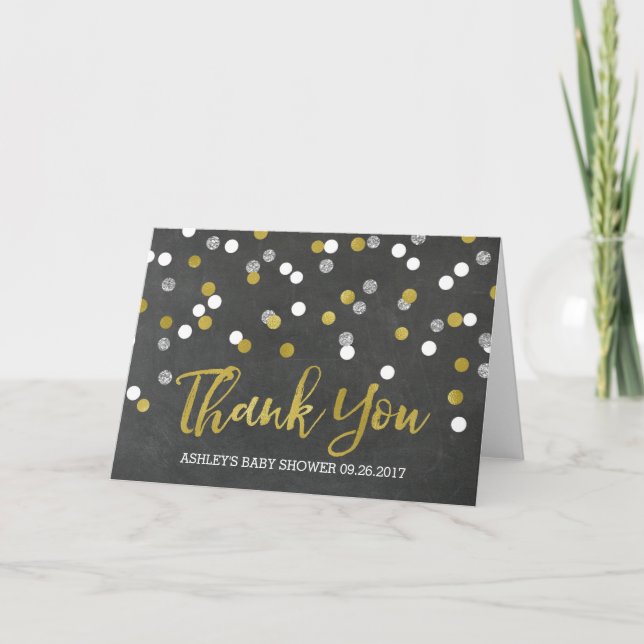 Chalkboard Silver Confetti Baby Shower Thank You (Front)