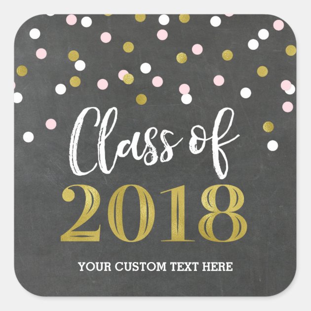 Chalkboard Silver Gold Confetti Graduation 2018 Square Sticker