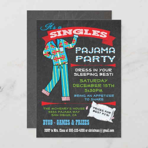 Chalkboard Singles Pajama Party Invitations