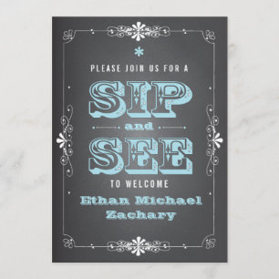 Chalkboard Sip and See Baby BoyInvitation Invitation