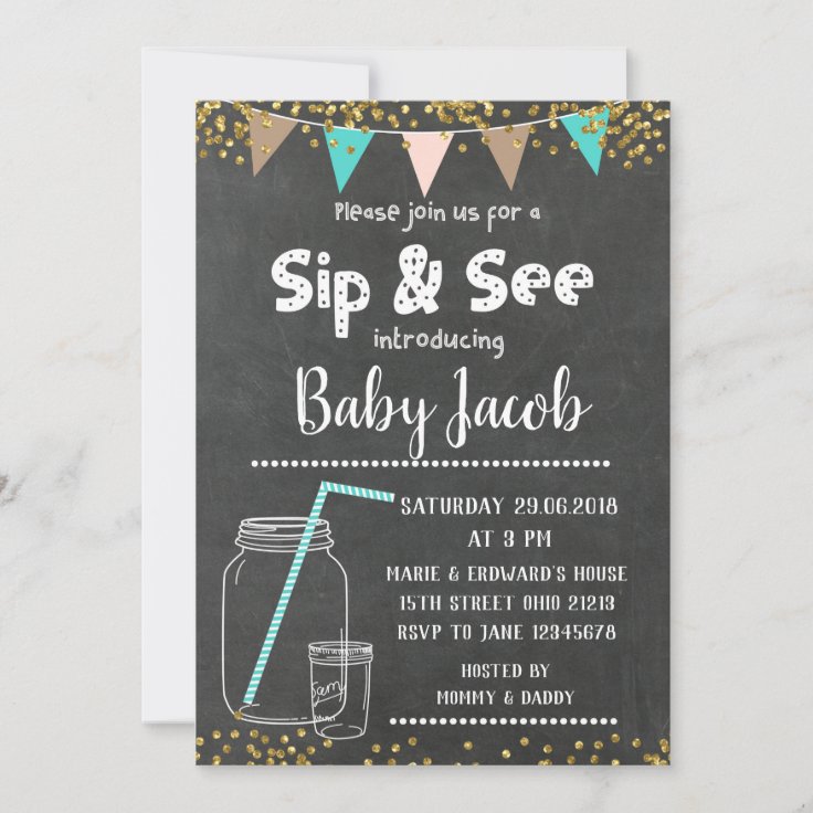 Chalkboard Sip and see baby shower invitation Zazzle