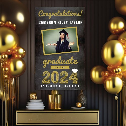 Chalkboard Sketch 2024 Photo Graduation Party Banner