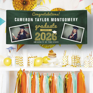 Chalkboard Sketch 2026 Two Photo Graduation Party Banner