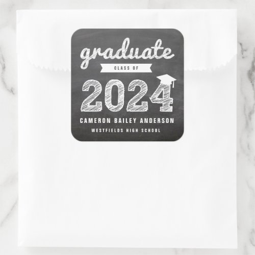 Chalkboard Sketch Graduate Class Of 2024 Grad Square Sticker