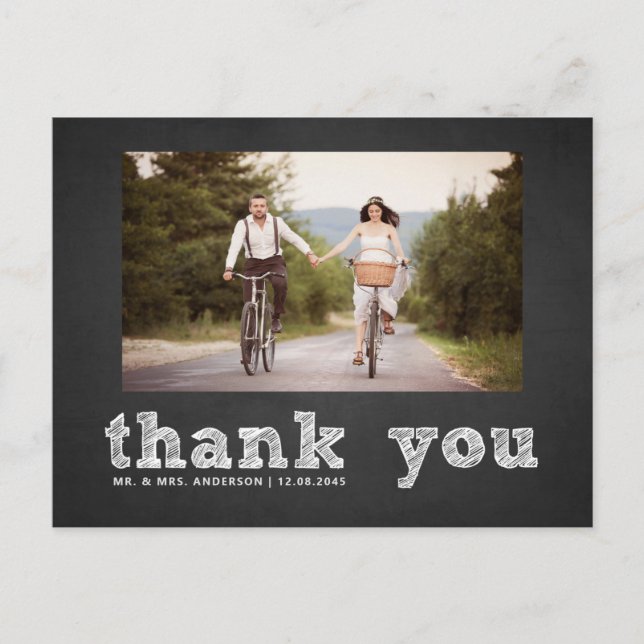 Chalkboard Sketch Typography Thank You Postcard (Front)
