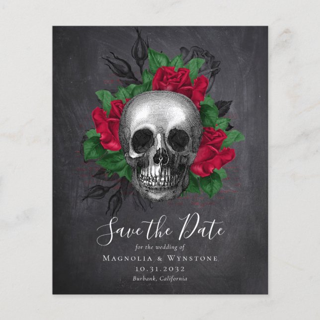 Chalkboard Skull Gothic Halloween Save the Date (Front)
