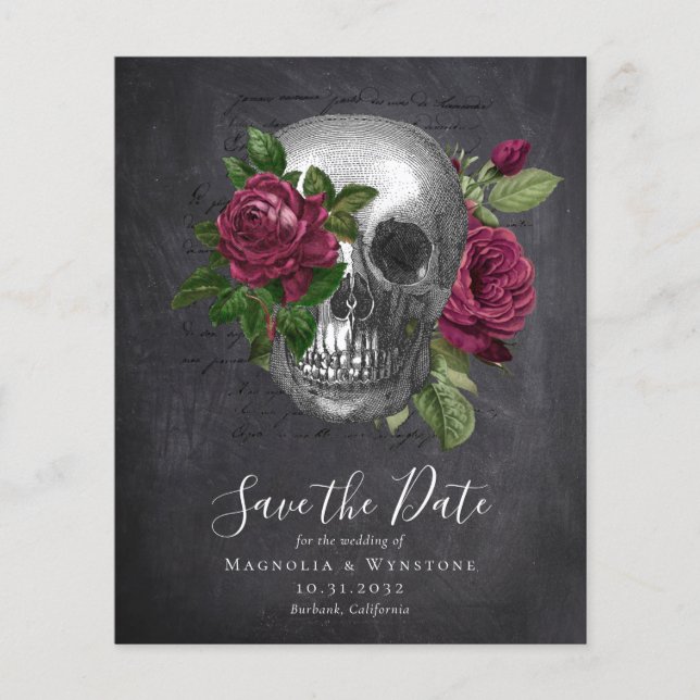Chalkboard Skull Gothic Halloween Save the Date (Front)