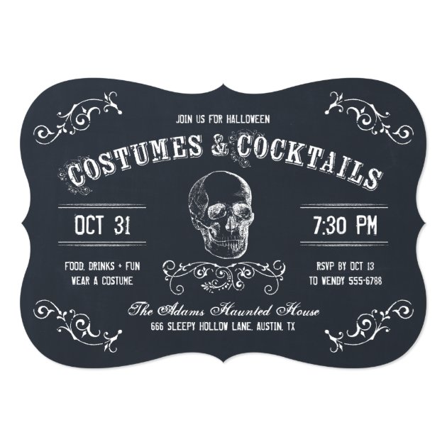 Chalkboard Skull Halloween Cocktail Party Invitation