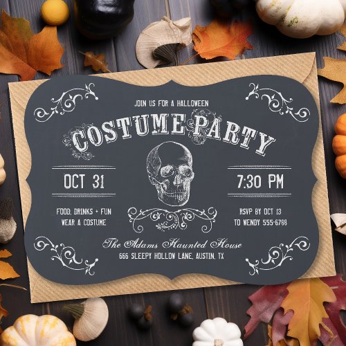 Chalkboard Skull Halloween Costume Party Invitation