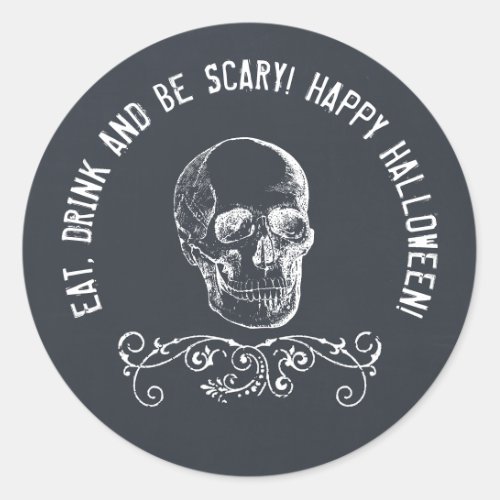 Chalkboard Skull Personalized Halloween Party Classic Round Sticker