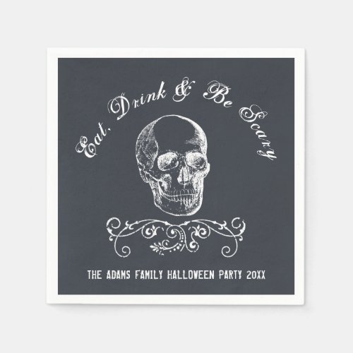 Chalkboard Skull Personalized Halloween Party Napkins