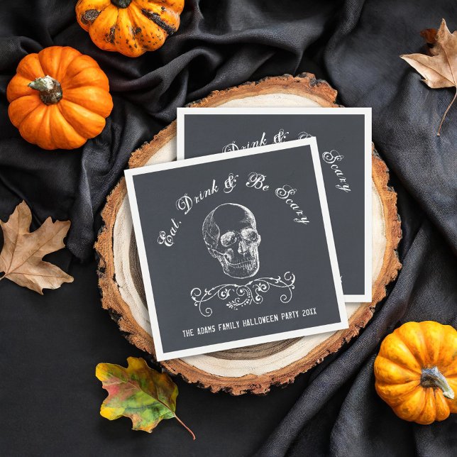 Chalkboard Skull Personalized Halloween Party Napkins (Creator Uploaded)